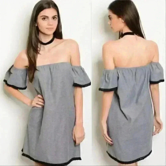 Gray Off Shoulder Tunic Dress - Picture 1 of 4
